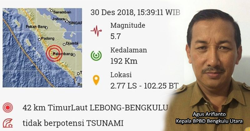Imformasi gempa bumi Minggu 30 Desember 2018